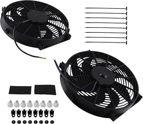 maxpeedingrods 2 قطعة 14 بوصة مروحة عالمية رفيعة دفع سحب مشعاع كهربائي تبريد 12 فولت 90 وات طقم تثبيت in Kuwait
