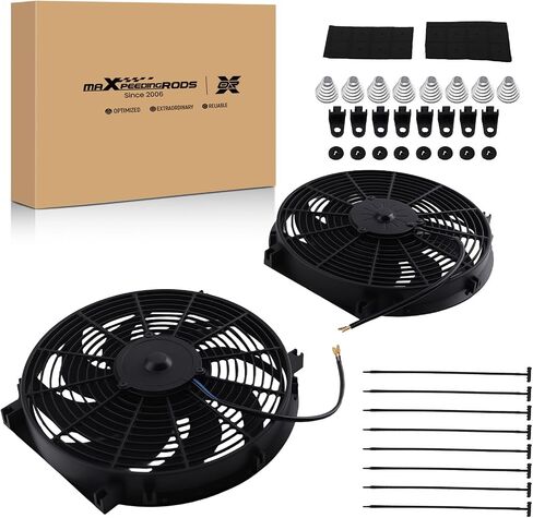 maxpeedingrods 2 قطعة 14 بوصة مروحة عالمية رفيعة دفع سحب مشعاع كهربائي تبريد 12 فولت 90 وات طقم تثبيت in Kuwait