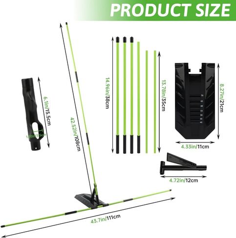Golf Alignment Stick Holder Kit, Golf Training Aid Angle Adjustable with 6 Fiberglass Alignment Rods and ABS Angle Board, Swing Path Trainer Board for Backyard Practice in Kuwait