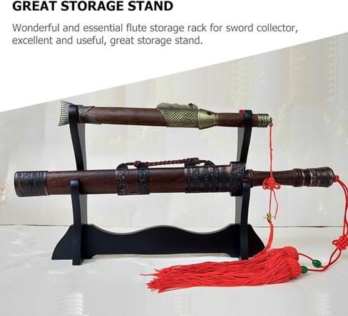 Wooden Desktop Flute Stand Two-tier Display Rack with Sword Storage Holder for Musical Instruments and Household Collection in Kuwait