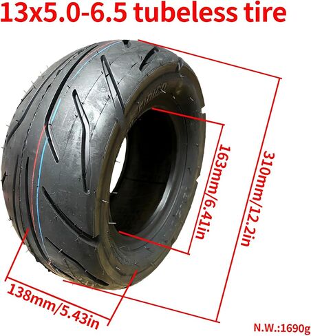 إطار سكوتر كهربائي 13 × 5.0-6.5 للدراجات الكهربائية، استبدال إطار سكوتر كهربائي بدون أنبوب مقاس 13 بوصة متوافق مع سكوتر كهربائي تورسور 13 بوصة 14 بوصة 8000 وات (13 * 5.00-6، 13 * 5.00-6) in Kuwait