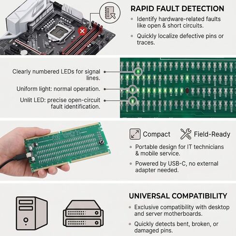 جهاز اختبار الذاكرة Bewinner DDR4 من النوع C، بطاقة اختبار ذاكرة الكمبيوتر مع مؤشرات LED للكمبيوتر المكتبي وتشخيص اللوحة الأم للخادم in Kuwait