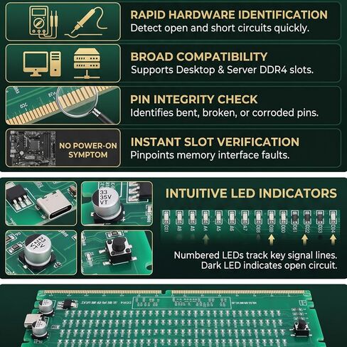 جهاز اختبار الذاكرة Bewinner DDR4 من النوع C، بطاقة اختبار ذاكرة الكمبيوتر مع مؤشرات LED للكمبيوتر المكتبي وتشخيص اللوحة الأم للخادم in Kuwait