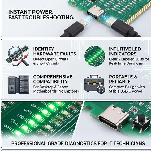 جهاز اختبار الذاكرة Bewinner DDR4 من النوع C، بطاقة اختبار ذاكرة الكمبيوتر مع مؤشرات LED للكمبيوتر المكتبي وتشخيص اللوحة الأم للخادم in Kuwait