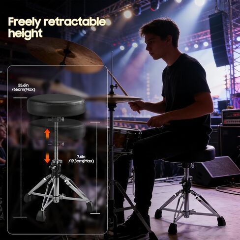 polar lights Heavy Duty Drum Throne, Height Adjustable with Memory Foam Padded Seat, Black Round Stool for Drummers and Guitarists in Saudi Arabia
