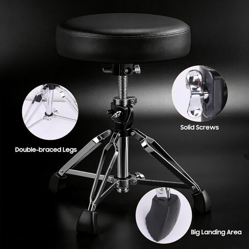 polar lights Heavy Duty Drum Throne, Height Adjustable with Memory Foam Padded Seat, Black Round Stool for Drummers and Guitarists in Saudi Arabia