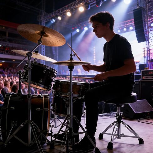 polar lights Heavy Duty Drum Throne, Height Adjustable with Memory Foam Padded Seat, Black Round Stool for Drummers and Guitarists in Saudi Arabia
