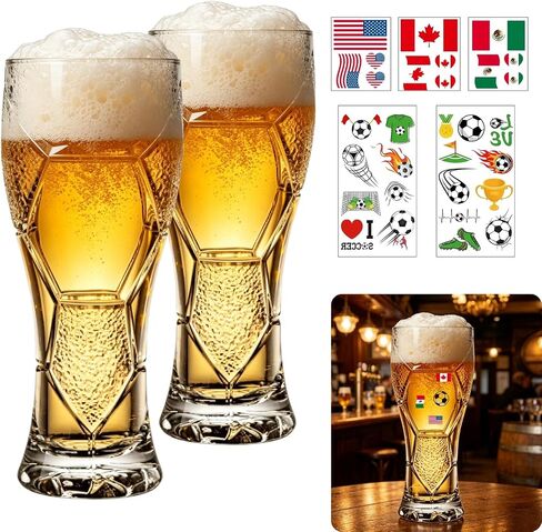 Soccer Shape Beer Glasses Set of 2,16oz Creative Beer Glass for World Cup 2026 Match Day Parties, Ideal Gifts for Fathers and Partners in Kuwait