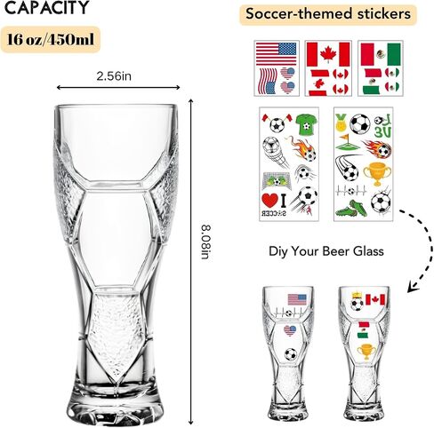 Soccer Shape Beer Glasses Set of 2,16oz Creative Beer Glass for World Cup 2026 Match Day Parties, Ideal Gifts for Fathers and Partners in Kuwait