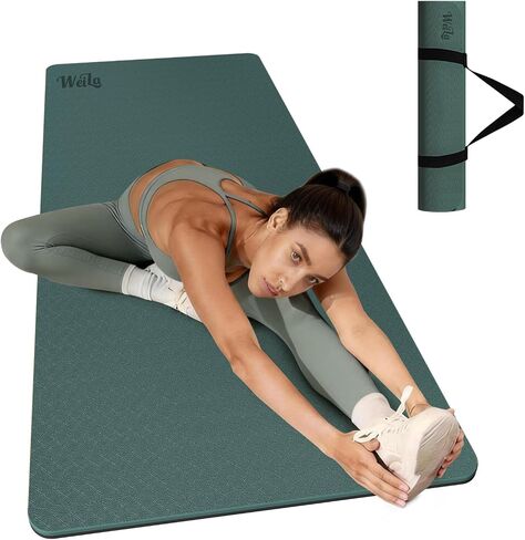 WEILA Extra Thick 10mm Yoga Mat - Non-Slip TPE Fitness Mat for Yoga, Pilates & Workout, 76"x28" Large Dual-Color with Carry Strap for Travel, Gym, Home in Kuwait