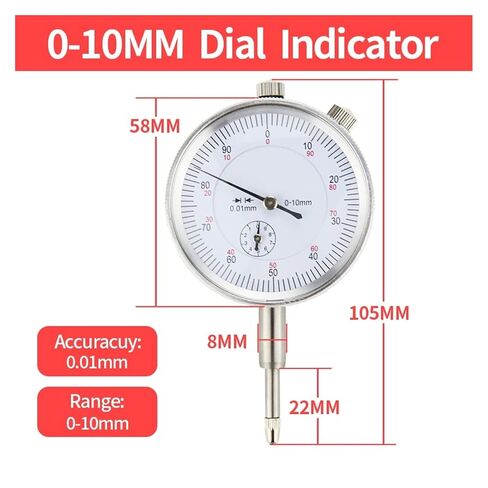 Dial Indicator, 0-10mm Dial Indicator Precision 0.01mm Dial Bore Gauge Indicator Micrometer Tool Hour Type Indicator Measurement Comparator in Kuwait