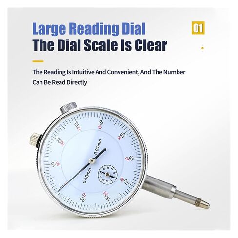 Dial Indicator, 0-10mm Dial Indicator Precision 0.01mm Dial Bore Gauge Indicator Micrometer Tool Hour Type Indicator Measurement Comparator in Kuwait