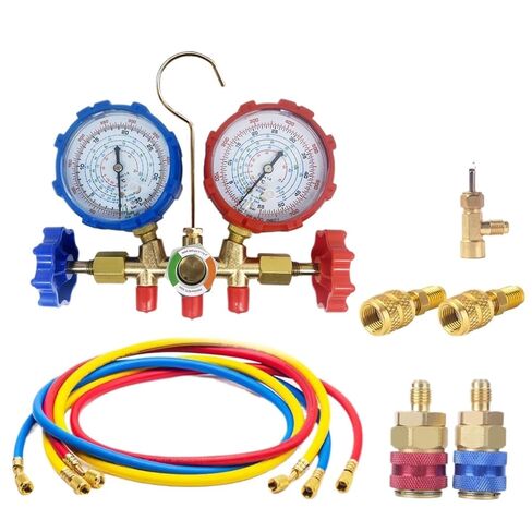 1pc R410A R32 R134a Manifold Gauge Set R404A HVAC A/C Refrigeration Charging Service with Hoses Adjustable Couplers Adapter Can Tap(Set C) in Saudi Arabia