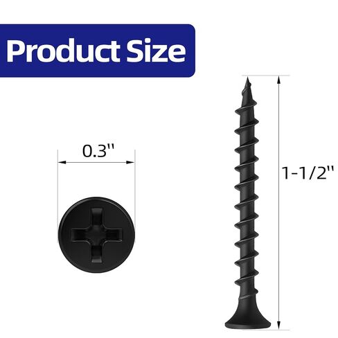 #6 x 1-1/2 Inch Wood Screws, Black Drywall Screws, Coarse Thread, Phillips Head Drive, Self-Tapping for Wood Studs & Drywall, 200 PCS in Kuwait