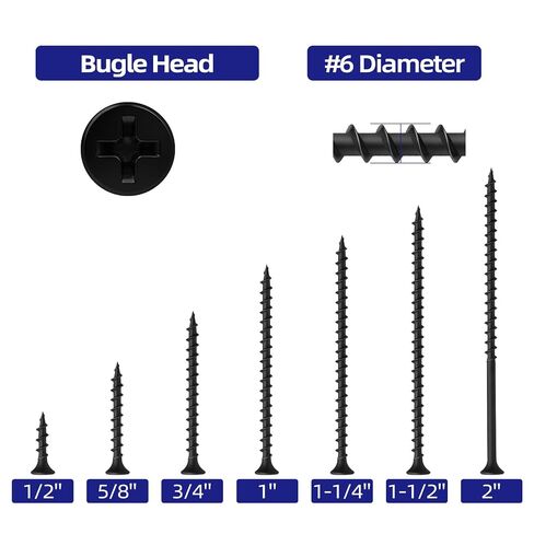 #6 x 1-1/2 Inch Wood Screws, Black Drywall Screws, Coarse Thread, Phillips Head Drive, Self-Tapping for Wood Studs & Drywall, 200 PCS in Kuwait