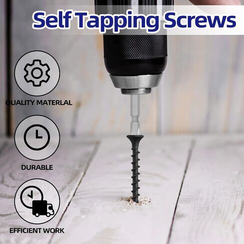 #6 x 1-1/2 Inch Wood Screws, Black Drywall Screws, Coarse Thread, Phillips Head Drive, Self-Tapping for Wood Studs & Drywall, 200 PCS in Kuwait