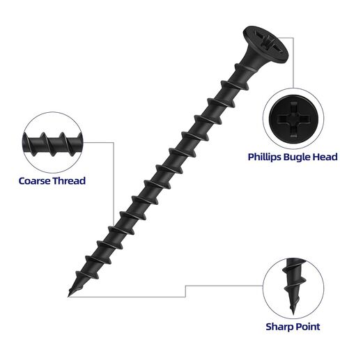 #6 x 1-1/2 Inch Wood Screws, Black Drywall Screws, Coarse Thread, Phillips Head Drive, Self-Tapping for Wood Studs & Drywall, 200 PCS in Kuwait