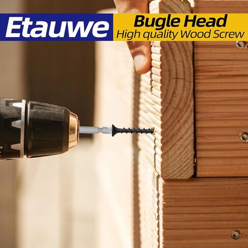 #6 x 1-1/2 Inch Wood Screws, Black Drywall Screws, Coarse Thread, Phillips Head Drive, Self-Tapping for Wood Studs & Drywall, 200 PCS in Kuwait