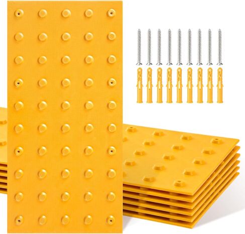 Colingmill 6 Pack Ada Compliant Tactile Warning Surface 1x2 Ft, Detectable PVC Warning Tiles with Pre-Installed Anchoring Nails, Truncated Dome Mat for Sidewalk & Concrete Safety in Kuwait