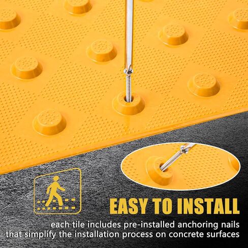 Colingmill 6 Pack Ada Compliant Tactile Warning Surface 1x2 Ft, Detectable PVC Warning Tiles with Pre-Installed Anchoring Nails, Truncated Dome Mat for Sidewalk & Concrete Safety in Kuwait