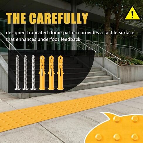 Colingmill 6 Pack Ada Compliant Tactile Warning Surface 1x2 Ft, Detectable PVC Warning Tiles with Pre-Installed Anchoring Nails, Truncated Dome Mat for Sidewalk & Concrete Safety in Kuwait