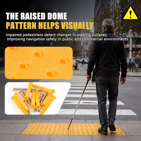 Colingmill 6 Pack Ada Compliant Tactile Warning Surface 1x2 Ft, Detectable PVC Warning Tiles with Pre-Installed Anchoring Nails, Truncated Dome Mat for Sidewalk & Concrete Safety in Kuwait