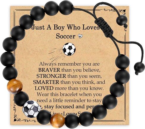 Soccer Baseball Gifts Tiger Eye Soccer Baseball Bracelet for Christmas Birthday Gifts for Son Grandson Brother Friend Nephew Graduation Gift in Kuwait