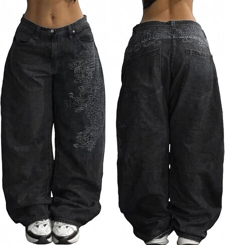EMMIOL Women Boyfriends Hip Hop 90s Vintage Baggy Jeans Loose Denim Pants Mid-Low Waist Jeans in Saudi Arabia