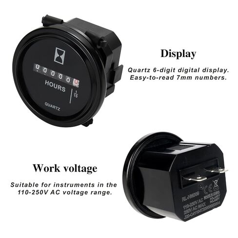 Jayron AC 110V إلى 250V مقياس ساعة كوارتز دائري، عداد ساعة ميكانيكي، مقاوم للماء لمحرك القارب لركوب جزازة العشب وجرار جرار زاحف Dozer UTV عربة الجولف in Kuwait