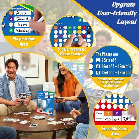 Magnetic Erasable Phase 10 Scoreboard | Portable Phase 10 Score Board for Family, Adults | 8-Color Magnets, Marker, Stand & Storage Bag - Complete Set for Game Night, Camping & Travel in Kuwait
