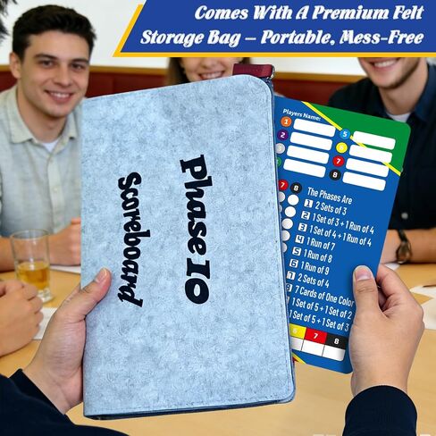 Magnetic Erasable Phase 10 Scoreboard | Portable Phase 10 Score Board for Family, Adults | 8-Color Magnets, Marker, Stand & Storage Bag - Complete Set for Game Night, Camping & Travel in Kuwait