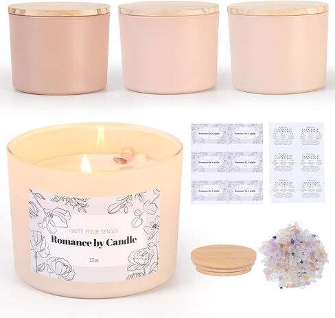 6Pcs Assorted Black and White Candle Jars for Making Candles, 12oz Empty Candle Jars with Bamboo Lids,Labels and 100g Crystal Rocks, Glass Jars for Candle Making, Candle Containers for DIY Gifts in Saudi Arabia