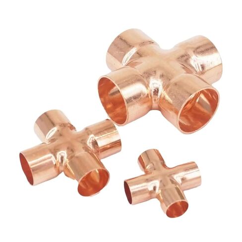 Inner Diameter 6.35/9.52/12.7/15/16/22/28/35/42/54mm Pure Copper End Feed Cross 4 Ways Welding Pipe Connector Air Conditioner(22x1mm) in Kuwait