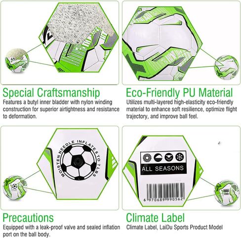 Soccer Ball Size 5-Durable Hybrid Match&Training Ball,All-Surface Play on Grass or Turf,Abrasion-Resistant PVC,Green,Unisex in Kuwait