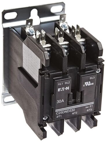 Eaton C25DND330T Definite Purpose Contactor, 50mm, 3 Poles, Screw/Pressure Plate, Quick Connect Side By Side Terminals, 30A Current Rating, 2 Max HP Single Phase at 115V, 10 Max HP Three Phase at 230V, 15 Max HP Three Phase at 480V, 24VAC Coil Voltage in Kuwait