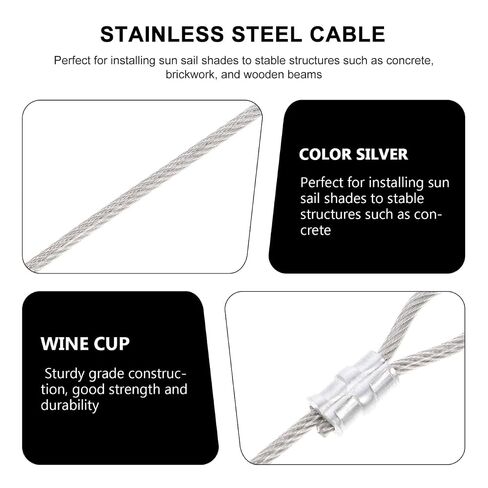 3pcs Stainless Steel Wire Rope Cable for Shade Sail Canopy Installation Heavy-Duty Hanging for Use Thickness in Kuwait