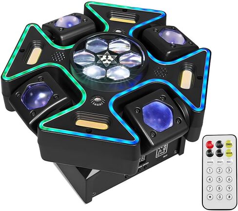 مصابيح DJ برأس متحرك بأربعة أذرع من MINGJIE، إضاءة مسرح LED بقوة 150 واط RGBW مع تأثير ستروب وعين النحل، ضوء النجوم الأحمر/الأخضر، DMX512، جهاز التحكم عن بعد، تنشيط الصوت، دوران 540 درجة للحفلات والنوادي والديسكو والبار in Kuwait