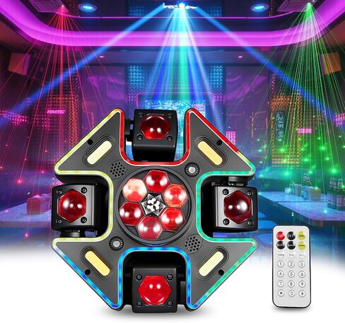 مصابيح DJ برأس متحرك بأربعة أذرع من MINGJIE، إضاءة مسرح LED بقوة 150 واط RGBW مع تأثير ستروب وعين النحل، ضوء النجوم الأحمر/الأخضر، DMX512، جهاز التحكم عن بعد، تنشيط الصوت، دوران 540 درجة للحفلات والنوادي والديسكو والبار in Kuwait
