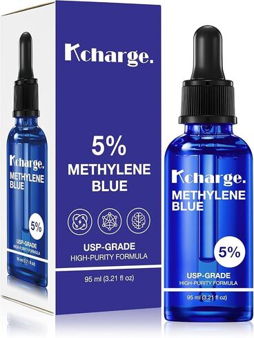 Kcharge 5% Methylene Blue Drops (95ml / 3.21 fl oz) – USP Grade Solution with COA Verified Batch Testing – Light-Resistant Glass Bottle with Precision Dropper – Lab-Tested Liquid Solution in Kuwait