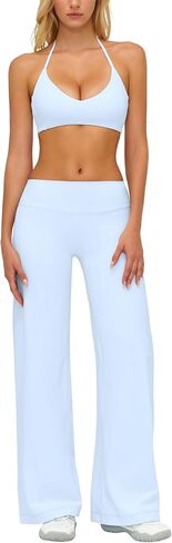 AGYMNX Workout Sets for Women 2 Piece Halter Sport Bra Cami Top Butt-lifting Flare Leggings with Pockets Active Outfits in Kuwait