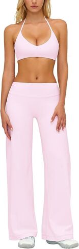 AGYMNX Workout Sets for Women 2 Piece Halter Sport Bra Cami Top Butt-lifting Flare Leggings with Pockets Active Outfits in Kuwait