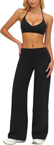 AGYMNX Workout Sets for Women 2 Piece Halter Sport Bra Cami Top Butt-lifting Flare Leggings with Pockets Active Outfits in Kuwait