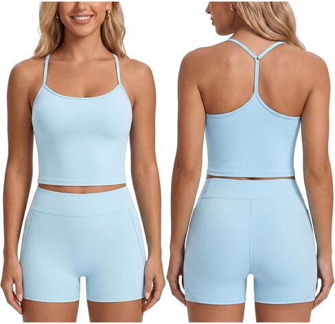 IMEKIS Workout Sets for Women 2 Piece Padded Tank Top and Seamless High Waisted Biker Shorts Gym Yoga Matching Outfit in Kuwait