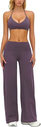 AGYMNX Workout Sets for Women 2 Piece Halter Sport Bra Cami Top Butt-lifting Flare Leggings with Pockets Active Outfits in Kuwait