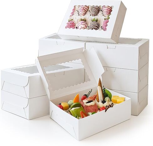 MUMULULU 10 PCS 9x6x2.5 Inches White Cookie Boxes with Window Bakery Boxes Treat Boxes for Desserts Cupcakes Muffins Donut Chocolate Strawberry in Kuwait
