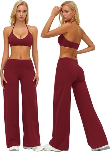 AGYMNX Workout Sets for Women 2 Piece Halter Sport Bra Cami Top Butt-lifting Flare Leggings with Pockets Active Outfits in Kuwait