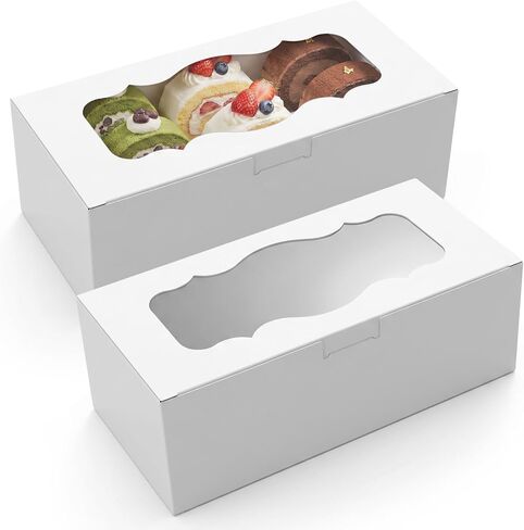 30Pcs White Cookie Boxes with Clear Window, Sturdy Loaf Cake Boxes for Roll Cakes, Desserts, Muffins, Donuts, Candies, Pastries & Baked Goods Display and Gifting,9x4x3.5 Inch in Kuwait