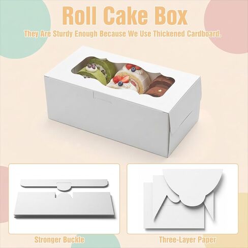 30Pcs White Cookie Boxes with Clear Window, Sturdy Loaf Cake Boxes for Roll Cakes, Desserts, Muffins, Donuts, Candies, Pastries & Baked Goods Display and Gifting,9x4x3.5 Inch in Kuwait