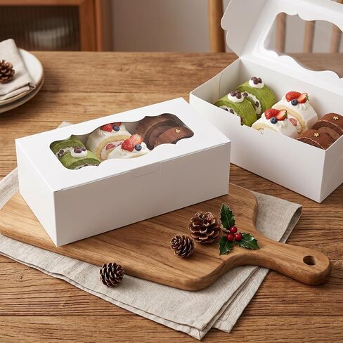 30Pcs White Cookie Boxes with Clear Window, Sturdy Loaf Cake Boxes for Roll Cakes, Desserts, Muffins, Donuts, Candies, Pastries & Baked Goods Display and Gifting,9x4x3.5 Inch in Kuwait