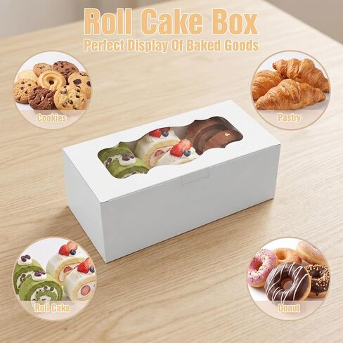 30Pcs White Cookie Boxes with Clear Window, Sturdy Loaf Cake Boxes for Roll Cakes, Desserts, Muffins, Donuts, Candies, Pastries & Baked Goods Display and Gifting,9x4x3.5 Inch in Kuwait